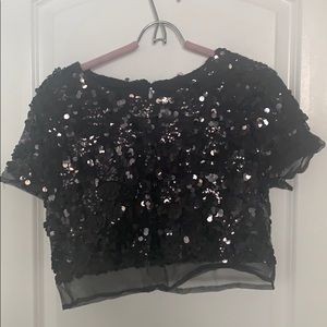 Formal Black Sequin Crop Top